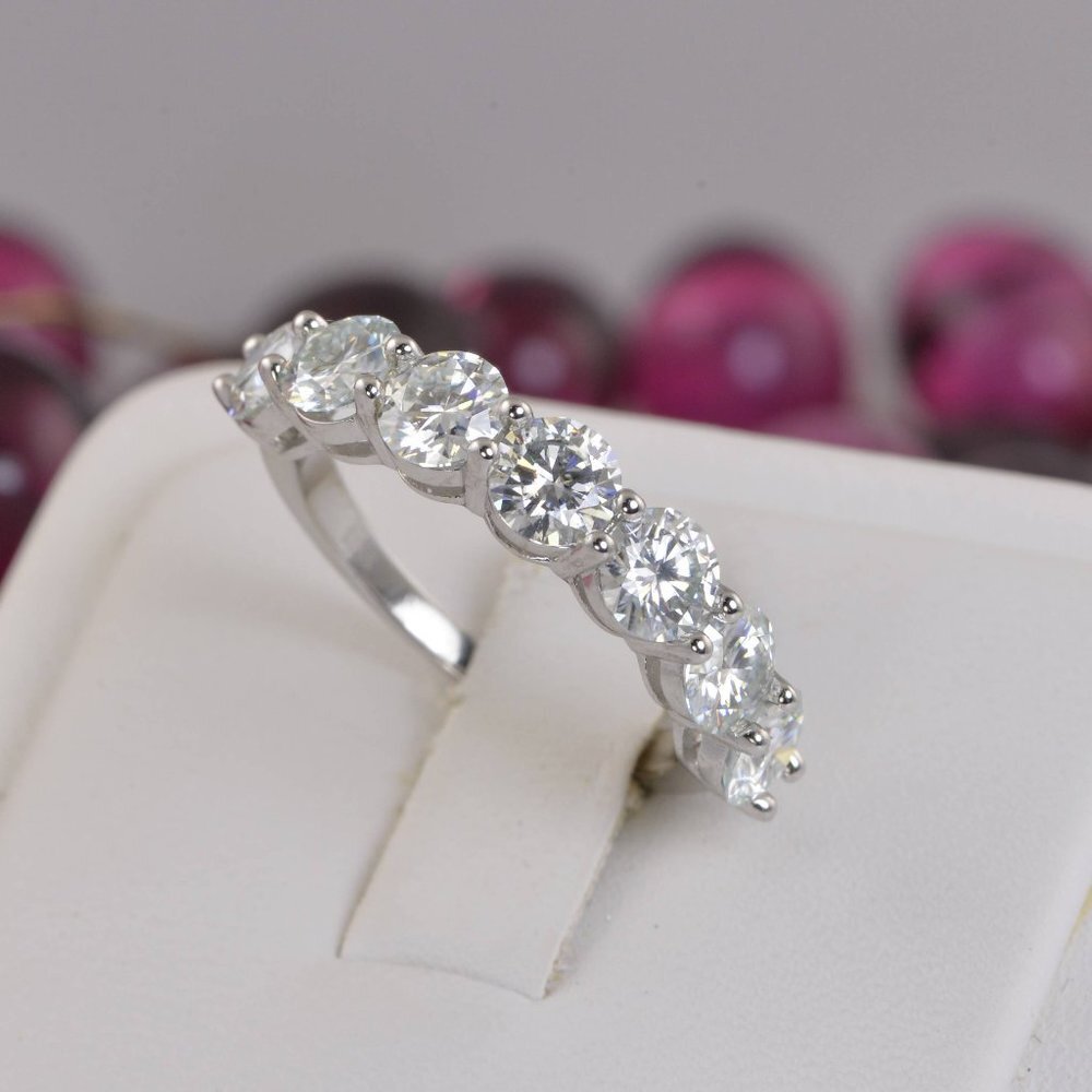 3.5 ct Moissanite Ring 7 Diamond Half Eternity Band Ring NEW